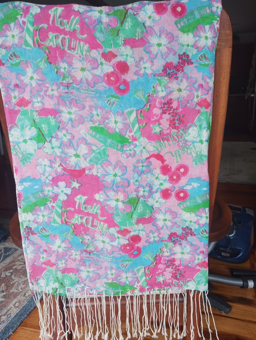Lilly Pulitzer Murfee Scarf "Lilly Loves North Carolina" silk/cashmere EUC!